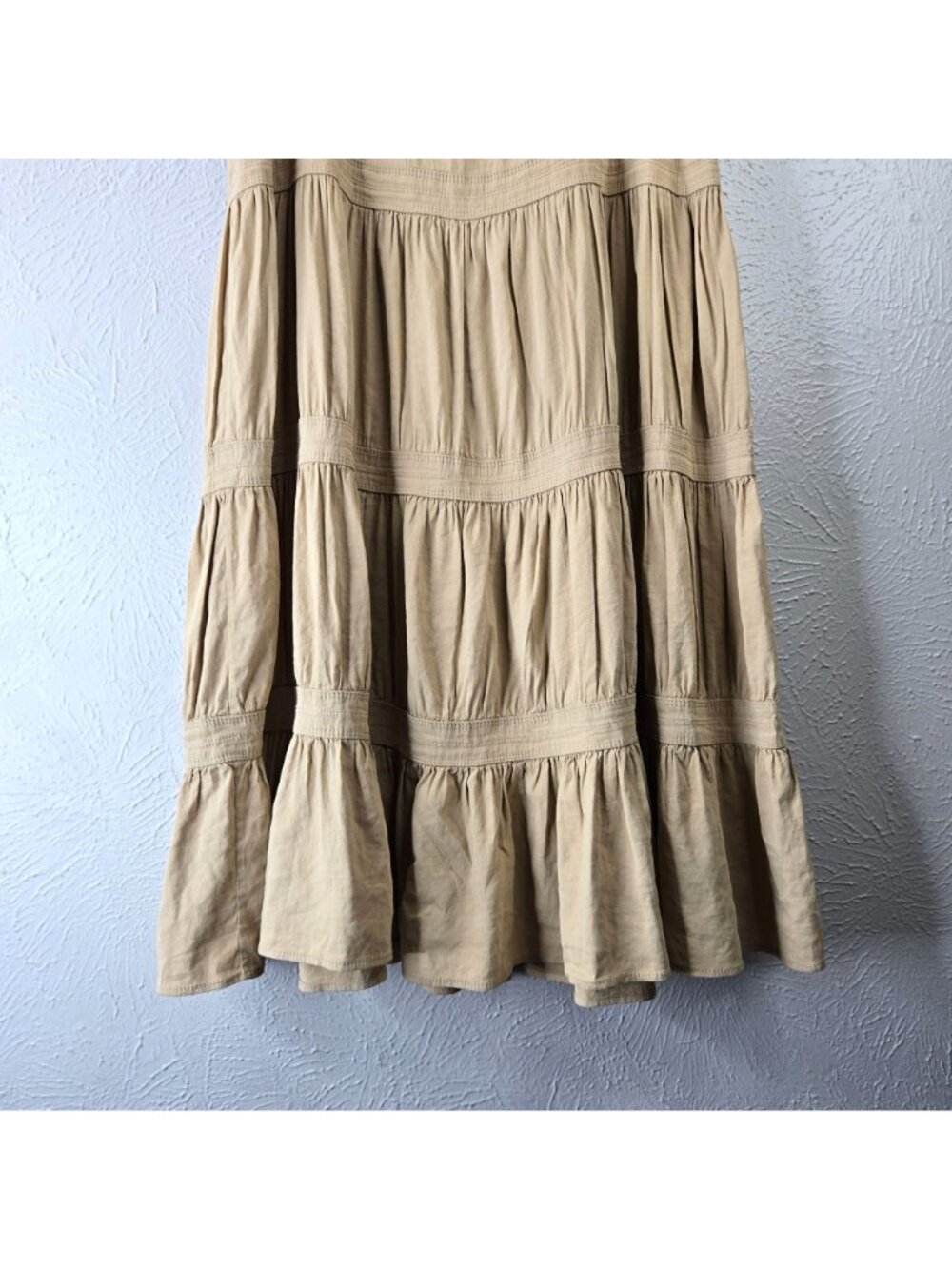 Theory Linen Blend Midi Dress Tan Sleeveless Tiered Cottage Lagenlook Minimalist - Picture 11 of 13